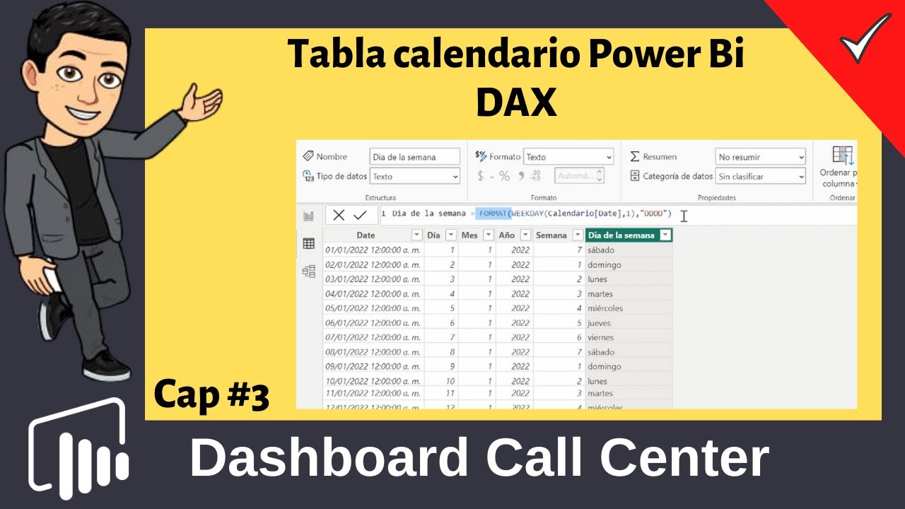 Tabla calendario Power Bi DAX Cap 3 call center